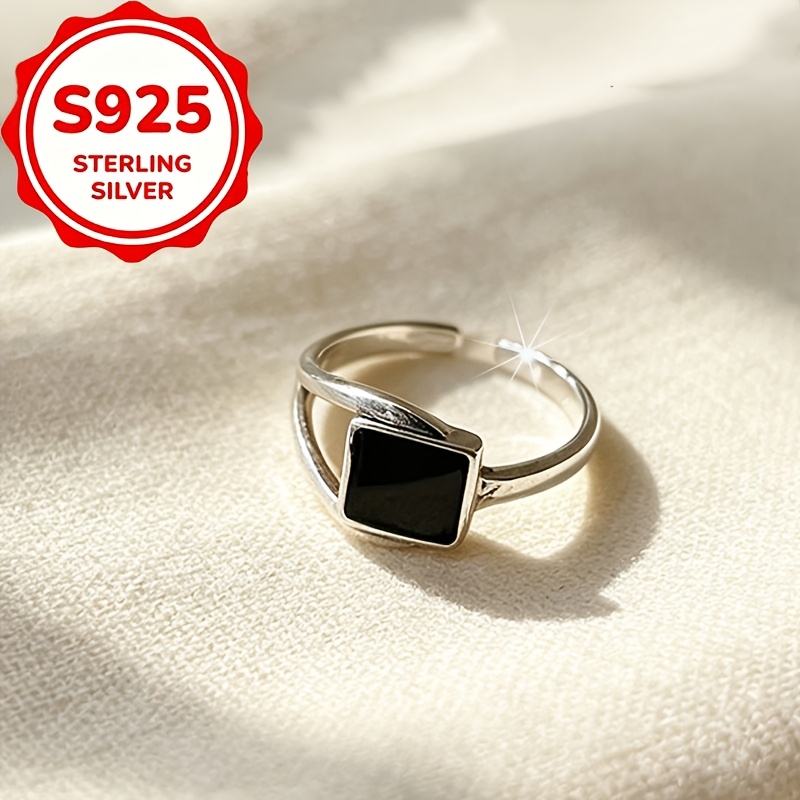 S925 Silver Geometric Square Interlocking Band Ring